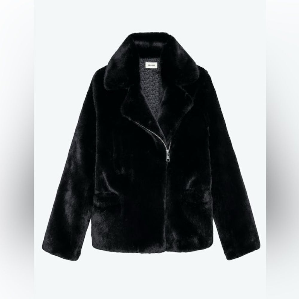 ZADIG & VOLTAIRE jacket BLACK FAUX MINK FUR COAT. Freeze color NWT. M/L - Picture 12 of 15